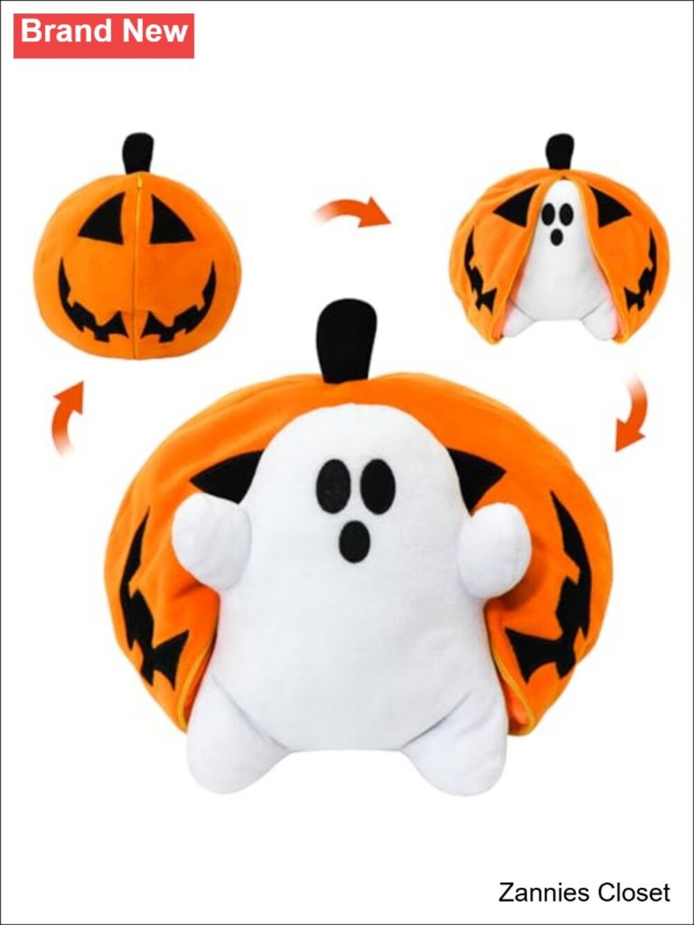 👻 Halloween Pumpkin Ghost Plush Toy Zip-Open Stuffed Animal Plush Pillow Kids